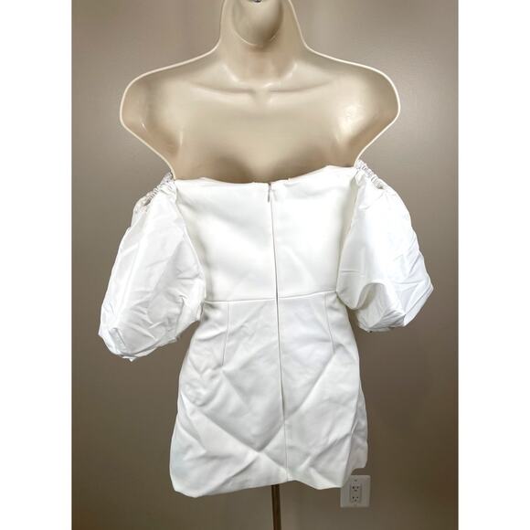 Self-Portrait Bonded Crepe Puff Sleeve Crystal Embellished White Mini Dress Sz 2 - Picture 10 of 13